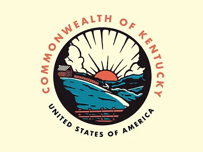 Commonwealth of Kentucky badge badges blue branding circle badge design drawing a day graphic graphic design green illustration kentucky landscape line art logo scenic travel united states vector wip