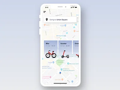 Last Mile App autonom car bike design driver less car iphone x last mile onewheel scooter self driving sketch transportation uber ui ux