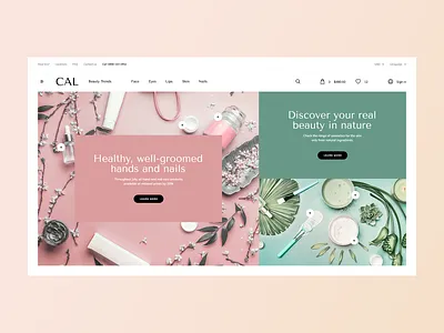 CAL Cosmetics app beauty cosmetics design ecommerce hero landingpage minimalist mockup onepage spa theme ui ux web webdesign website welcome woman wordpress