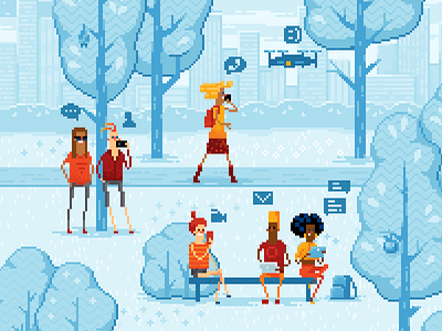 Pixel art park II 16bit 8bit blue communication cute funny gadgets illustration pixel art students