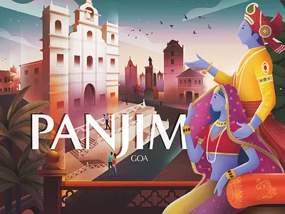 Casa Palm Doors Post Cards for Goa - Panjim art deco branding design illustration postcard