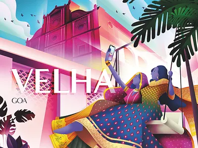 Casa Palm Doors Post Cards for Goa - Velha art deco branding design illustration postcard