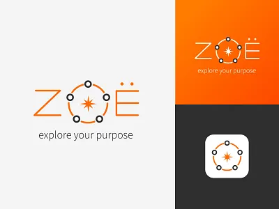 Unused Zoë logo concept V2 compass connected constellation direction interconnected typographic