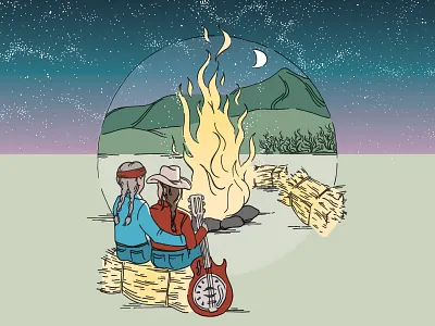 I Bar Ranch 2019 bonfire colorado concert country cowboy guitar gunnison hay bales illustration mountains stars summer willie nelson