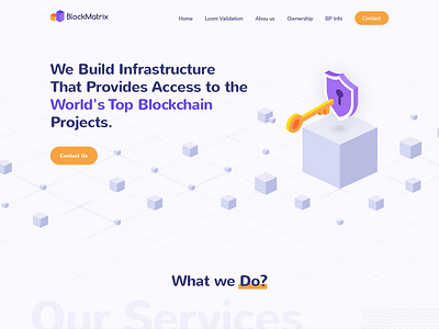 Blockmatrix banner banner add design banner design block blockchain blockchain websit blocks build illustration key lack and key lock protection security security website violet website website design