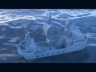 Pirate ship 3d bell blue curtain light maya pirate props ship shipping stairs tube wheel