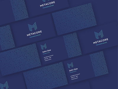 Metacore Technologies Business Cards branding branding design business card business card design circuit board design design direction development gradient illustration pattern pattern design software design startup startup branding startup logo tech technology typography vector