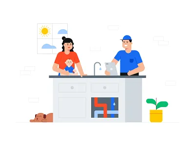 Service Titan Illustration app baby cute dog header home illustration landing page plumbing service titan services software spot