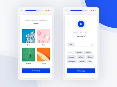 Learning Language App android app app blue gamification italian language learning app mobile translations ui design