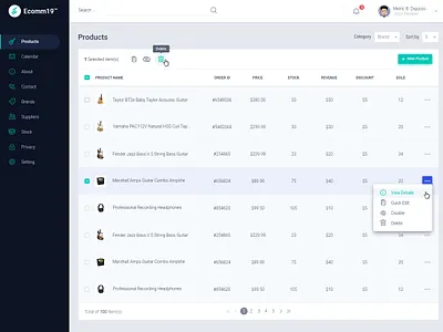 Ecommerce Dashboard Admin UI 2019 admin dashboard app design clean design dashboad dashboard ui ecommerce design ux design