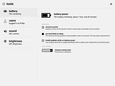 Settings Pane design minimal page ui web
