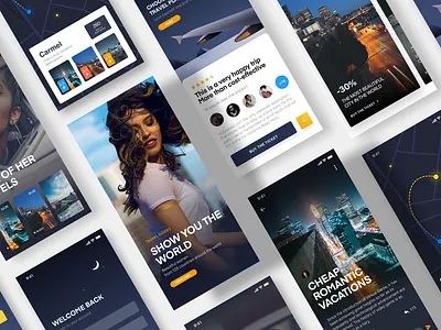 Travel App app branding dark style illustration map red ticket tourism ui ux web