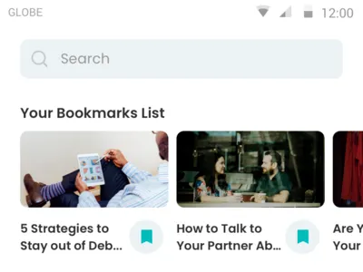 Bookmarks list app article blog bookmark carousel magazine media medium scroll ui