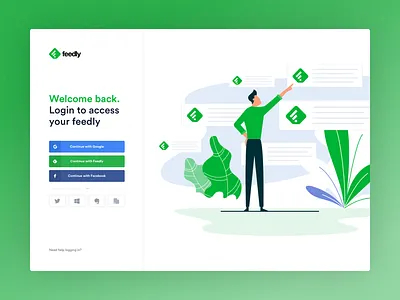 Feedly login character desktop feedly illustration landing login plants redesign sign in signin ui ux