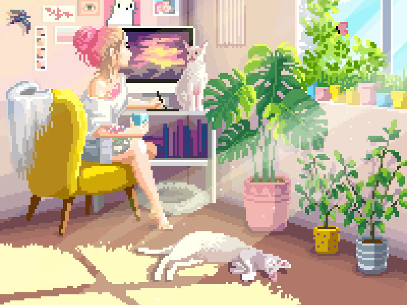 Pixel art artist 16bit 8bit animated gif animation animation 2d artist cat cats cute illustration illustrator pixel art pixel art animation plants simple sunny