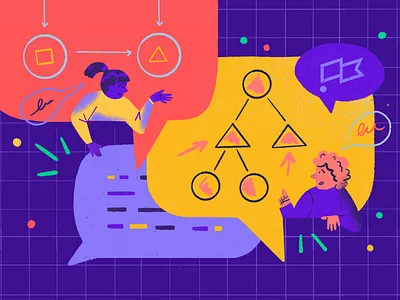 interviewing candidates carachter code conversation graphs illustration people procreate questions texture