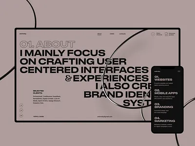 Andrvsky about page abstract brutalism c4d42 desktop grid mobile typography ui ux webdesign website
