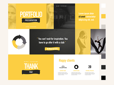 Keynote Design 'Portfolio' composition design graphic design keynote presentation keynote template photography portfolio design shape elements simple design typography ui wavy yellow yellow black