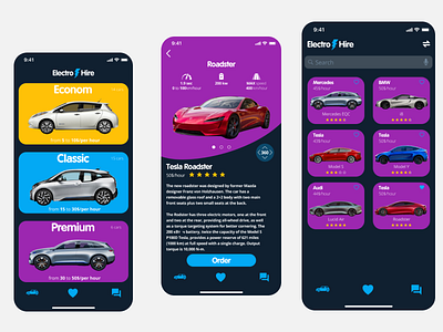 Electro Hire adobe xd after effect app bmw cars interface ios ios app iphone mobile app mobile design tesla ui uiux usability userinterface ux