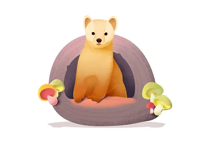 松貂（Martes martes） animal brown hole illustration martes martes mink mouse mushroom tree