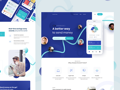 CrunchTrans - Money Transfer Website 2019 trend creative landing page money money app money management money transfer product design send money trendy design ui ux visual design wallets webdesign