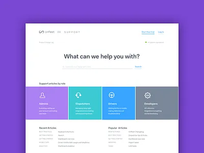 Onfleet Support Center android branding design design systems ios mobile onfleet support support center ui ux web design zendesk