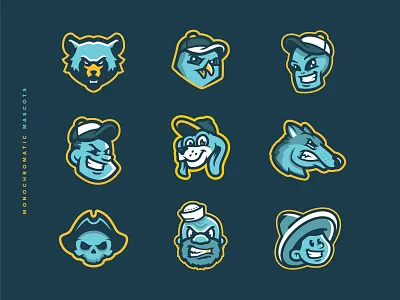 Monochromatic Mascots alien badge baseball brand branding design dog football hockey icon illustration las vegas logo mascot milb soccer sport sports vector