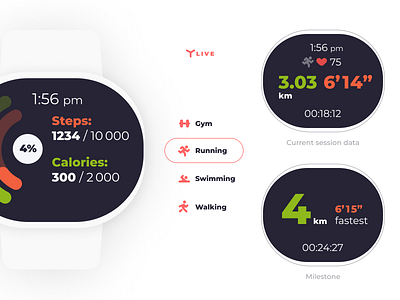 Running flow for wearable health tracker concept calories health running smartwatch speed steps tracker ylive
