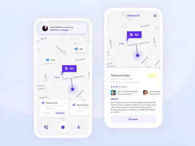 Geocaching, treasure hunt app app card view dailyui design direction geocaching homepage location map mobile social station ui ux vector