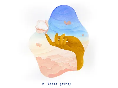 09. a space (pure) butterfly calm conceptual conceptual illustration editorial illustration gouache hands illustration mindfulness painting peaceful relax sky surreal surreal art