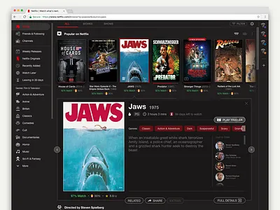 Netflix Pro - Home - Browse & Expand Jaws app design film films movies netflix product design television ui ux uxdesign uxdesigner web website