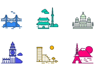 Office locations bangalore icons illustration illustrator london san francisco seoul tel aviv tokyo vector