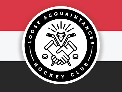 Loose Acquaintances Hockey Club handshake hockey illustration logo puck raccoon sports team