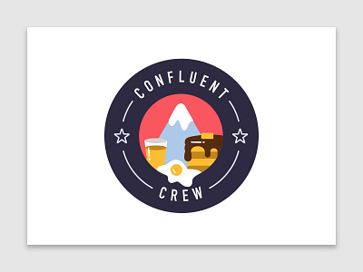 Confluent Crew | Hiking & Brunch badge breakfast brunch confluent crew design event flat flat design graphic design hand drawn hiking illustration logo startup team tech technology vector vectorart
