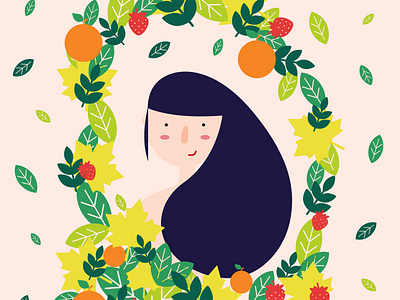 Lady Nature. fruit girl illustration leaves nature portrait vector woman