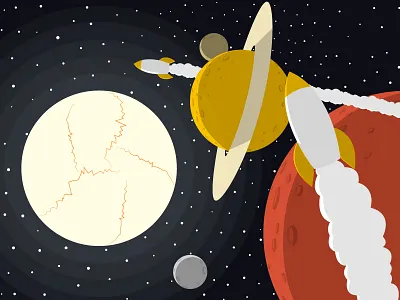 Let's discover astronomy design illustration landscape planet rocket space stars vector