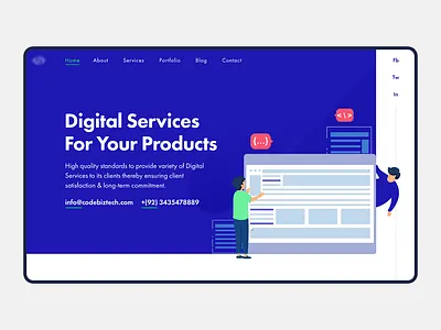 CodeBizTech - An upcoming project i am working on blue color website custom design custom illustration digital designer digital services hero header design logo one page onepage product designer simple clean interface sketch startup top designer typography ui user interface ux web design website concept