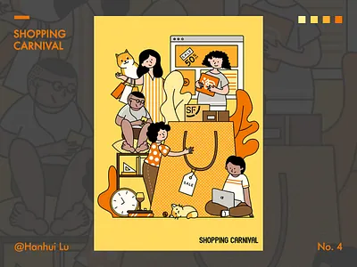Illustration Challenge - Day 4 - Shopping Carnival boys carnival carnival flyer dog girls illustration sale shop shop bag shopping app ui