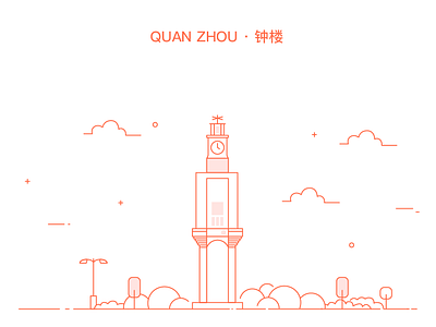 城市线性插画3-钟楼 building design illustration illustrator