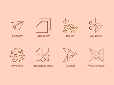 Origami Design Process Icons cartoon creased crumpled flat folded icons illustration minimal origami outline pixelgami wrinkled