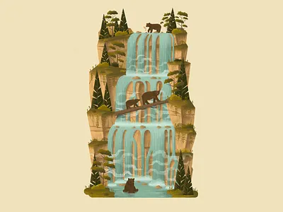 Silly Old Bears background bears design digitalart digitalartist forest illustration landscape nature procreate procreateapp trees waterfall