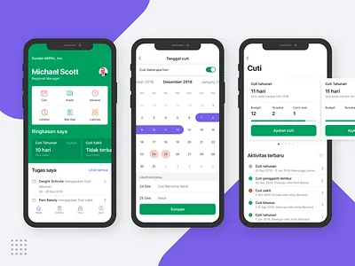 Sleekr HR Mobile Application android application apps calendar clean dashboard design green indonesia interface ios mekari mobile ui user experience user interface ux