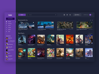 Twitch Redesign app apple application branding cards concept design followers gaming icon illustration info redesign store stream twitch typography ui ux web
