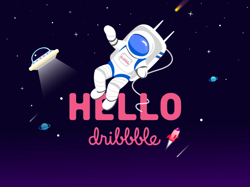 Hello Dribbble after effects animation gif astronaut design illustration motiongraphics
