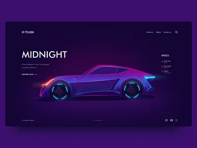 X-Taon Car Landing Page affinitydesigner car carui dark darkui design dribbble gradient illustraion illustration landingpage neon colors ui uiux webui