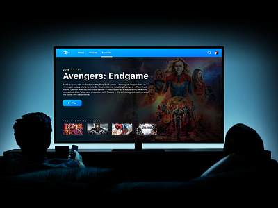 TV interface app application blue card colors design modern movie movie app movies new product tv tv app ui ux