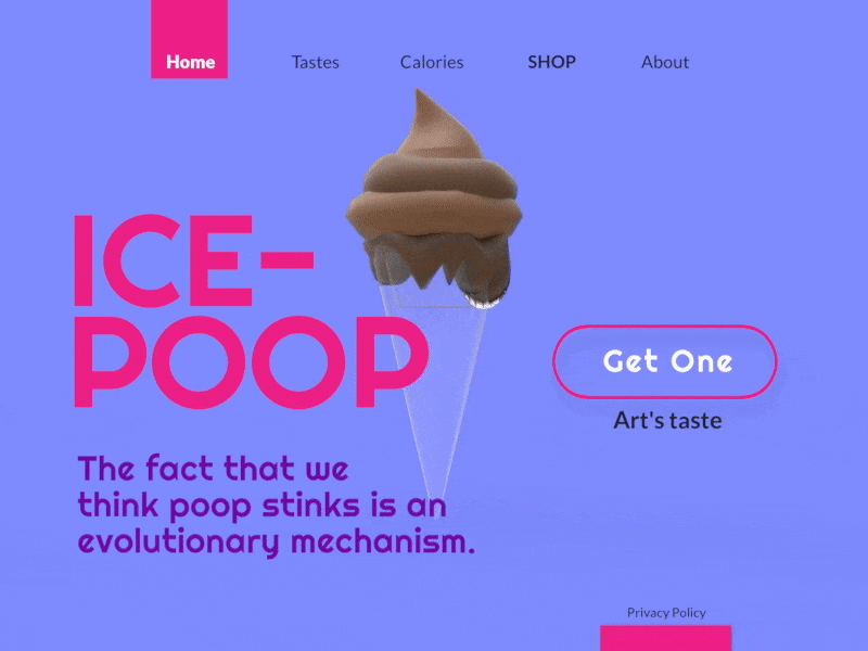 Ice Poop // Landing page, fun facts for web. 3d 3d animation 3d art animation design illustration illustrator landing page lettering loading animation logo minimal ui vector web website