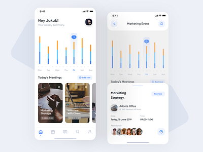 Meeting: Home / Event Overview animation app branding clean dailyui design illustration inspiration ios logo material design meeting meetup minimal modern typography ui ux web website