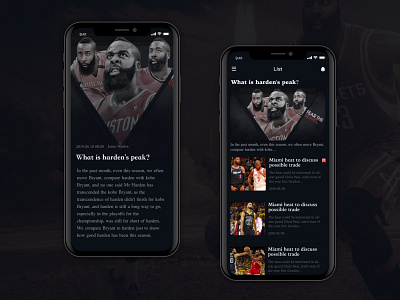 NBA news app sketch ui