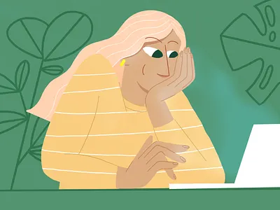 Enjoy the little things 2d branding charachter custom darkcube desk digitalart drawing girl hand illustration landing page laptop office pattern ux vector web woman working space